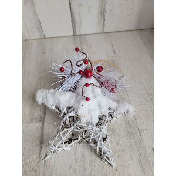 Snow frosted glitter cranberry star large ornament Xmas - Picture 7 of 10